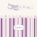 Baby girl announcement card with airplane Royalty Free Stock Photo