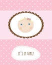 Baby girl arrival announcement retro card Royalty Free Stock Photo