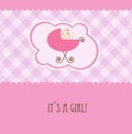 Baby girl arrival announcement retro card Royalty Free Stock Photo