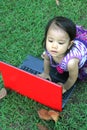 Baby girl asian play computer