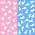 Baby girl baby boy hand foot prints vector background