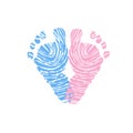 Baby girl. Baby boy. Twin. Baby gender reveal. Baby foot print made of finger prints