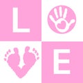 Baby girl baby hand and feet prints arrival card