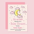 Baby girl, baby shower invitation card template vector illustration. Royalty Free Stock Photo