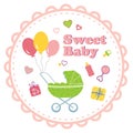 Baby girl background with decorative border