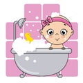 Baby girl bathing in the bathtub