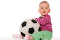 Baby girl with a big toy ball Royalty Free Stock Photo