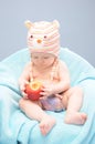 Baby girl bite organic apple Royalty Free Stock Photo