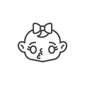 Baby girl blows kiss line icon