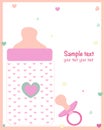 Baby girl bottle and soother baby announcement card Royalty Free Stock Photo