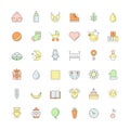 Baby (girl and boy) cute outline colored icons vector set. Royalty Free Stock Photo