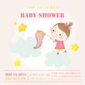 Baby Girl Catching Stars on a Cloud - Baby Shower or Arrival Card