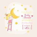 Baby Girl Climbing on a Moon - Baby Shower or Arrival Card