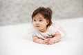 Baby girl crawling on blanket indoors Royalty Free Stock Photo