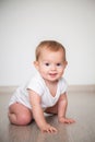 Baby girl crawling on the floor Royalty Free Stock Photo