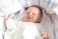 Baby girl crying in her crib Royalty Free Stock Photo