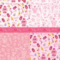 Baby girl cute seamless pattern set.Sleep newborn items collection