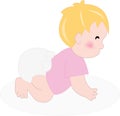 Baby girl with diaper crawling