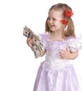 Baby girl with dollar banknote. Royalty Free Stock Photo