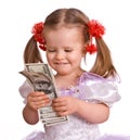 Baby girl with dollar banknote. Royalty Free Stock Photo