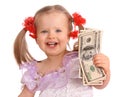 Baby girl with dollar banknote. Royalty Free Stock Photo