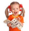 Baby girl with dollar banknote. Royalty Free Stock Photo