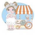 Baby girl in dress and ice cream Stand