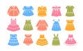 Baby girl dresses children cloth color silhouette icons