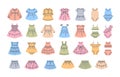 Baby girl dresses skirts swimsuit color line icons