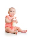 Baby girl drinking milk from bottle Royalty Free Stock Photo