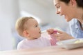 Baby girl eating with her mother Royalty Free Stock Photo