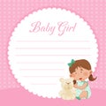 Baby Girl Empty Card with Kid Play Toy Vector Template