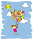 Baby girl flying in a balloon.