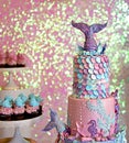 baby girl genuine birthday cake, sea life theme Royalty Free Stock Photo