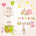 Baby Girl Giraffe Set - Baby Shower Card Royalty Free Stock Photo