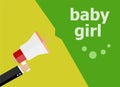Baby girl. Hand holding megaphone and speech bubble. Flat design Royalty Free Stock Photo
