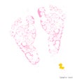 Baby girl hand prints with soap bubbles and duck Royalty Free Stock Photo