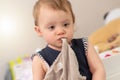 Baby girl with her cuddly toy Royalty Free Stock Photo