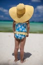 Baby girl in her sun hat on the beach Royalty Free Stock Photo