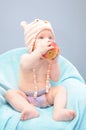 Baby girl hold the organic apple Royalty Free Stock Photo