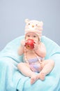 Baby girl hold the organic apple Royalty Free Stock Photo