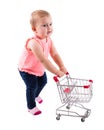 Baby Girl Holding Small Shopping Cart