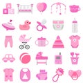 Baby girl icons set. Vector illustration. Royalty Free Stock Photo