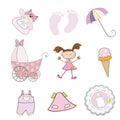 Baby girl items set in vector format Royalty Free Stock Photo