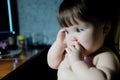 Baby girl in lamp light at evening Royalty Free Stock Photo