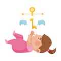 Baby Girl Lying on the Floor Looking Up at Rattle Toy Vector Illustration Royalty Free Stock Photo