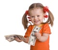 Baby girl with money dollar banknote. Royalty Free Stock Photo