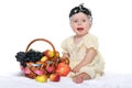 Baby girl near a basket with vegetables Royalty Free Stock Photo