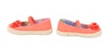 Baby girl orange fabric sneakers.