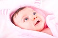 Baby girl in pink bathrobe. Royalty Free Stock Photo